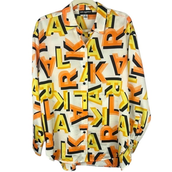 KARL LAGERFELD PARIS Logo Print Oversized Long Sleeve Shirt Size Small - Picture 14 of 15
